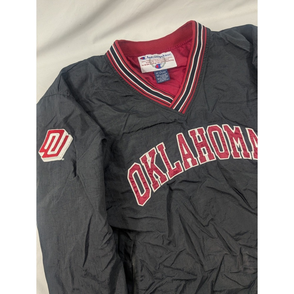 Champion Oklahoma Sooners Windbreaker Jacket Mens Large Black  Pullover NCAA